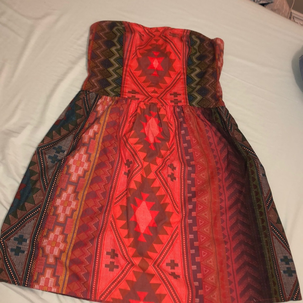 Aztec strapless dress & olive vest